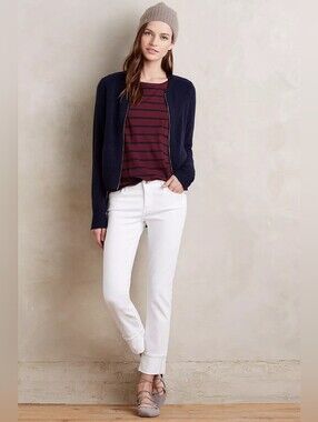 AG Anthropologie The Stevie Low Rise Cuffed White Jeans In 26